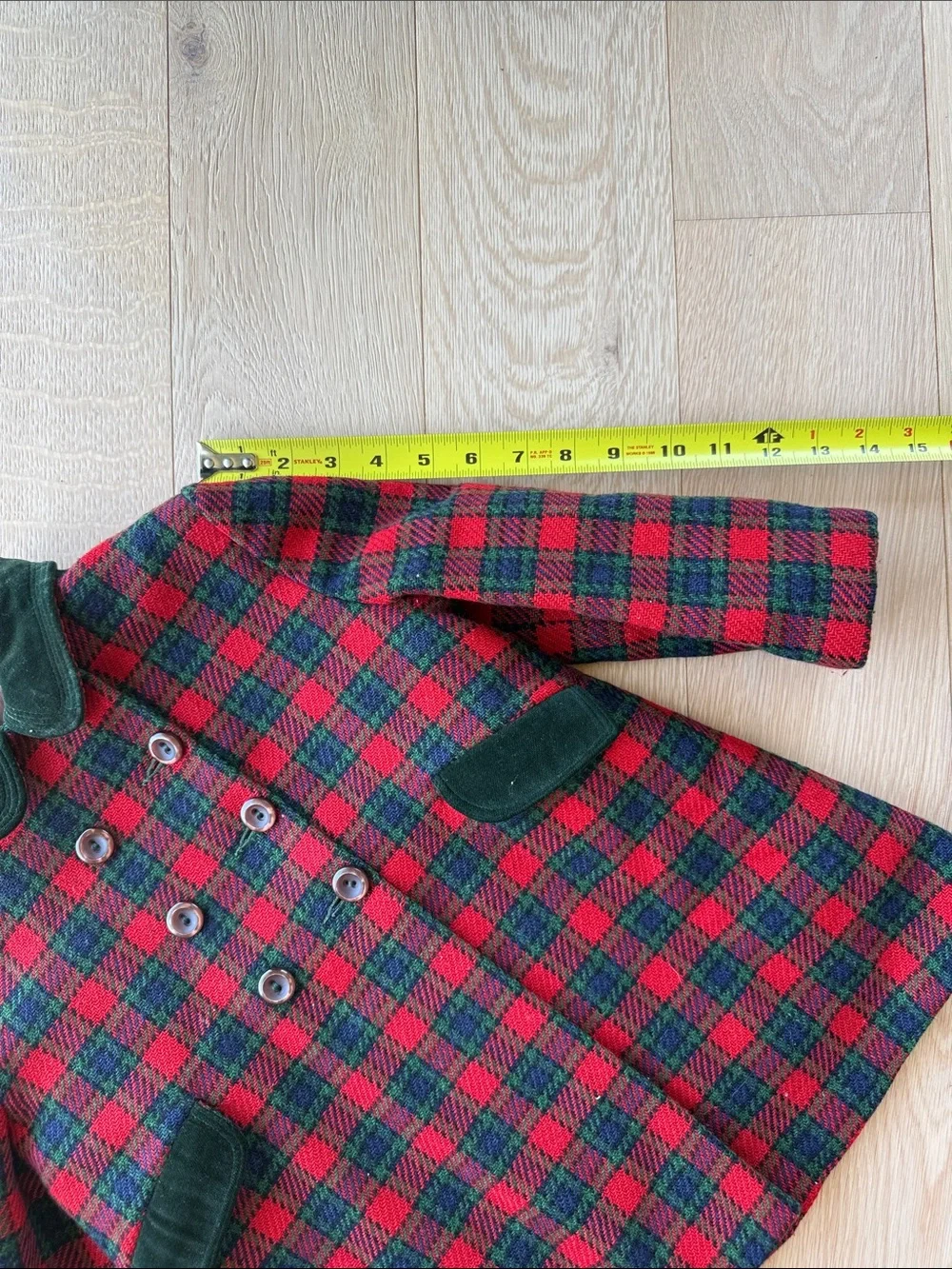 Vintage Kids Red & Green Plaid Double-Breasted Coat wool 4-5y ❤️💚🖤👀